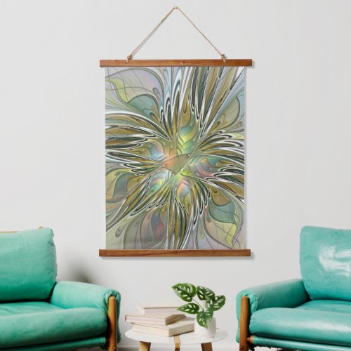 Floral Fantasy Modern Fractal Art Flower With Gold Hanging Tapestry