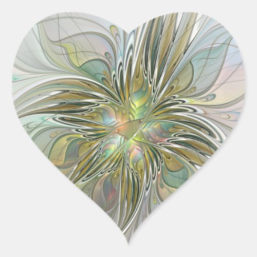 Floral Fantasy Modern Fractal Art Flower With Gold Heart Sticker