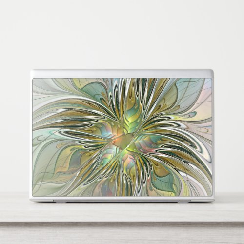 Floral Fantasy Modern Fractal Art Flower With Gold HP Laptop Skin