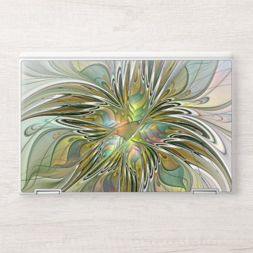Floral Fantasy Modern Fractal Art Flower With Gold HP Laptop Skin