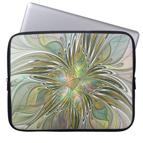 Floral Fantasy Modern Fractal Art Flower With Gold Laptop Sleeve
