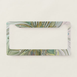Floral Fantasy Modern Fractal Art Flower With Gold License Plate Frame