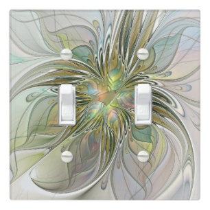 Floral Fantasy Modern Fractal Art Flower With Gold Light Switch Cover