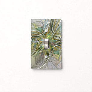 Floral Fantasy Modern Fractal Art Flower With Gold Light Switch Cover