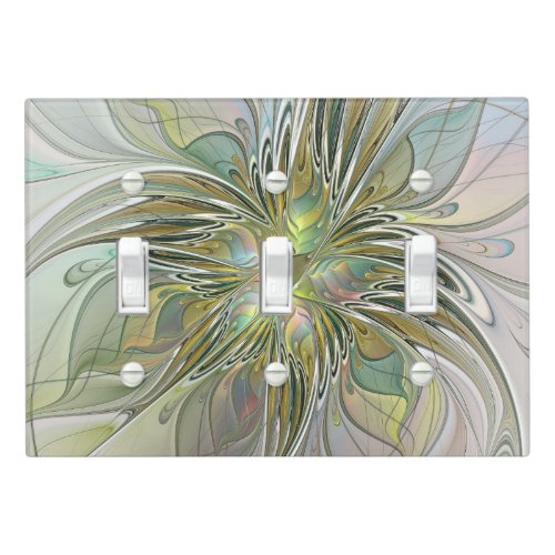 Floral Fantasy Modern Fractal Art Flower With Gold Light Switch Cover