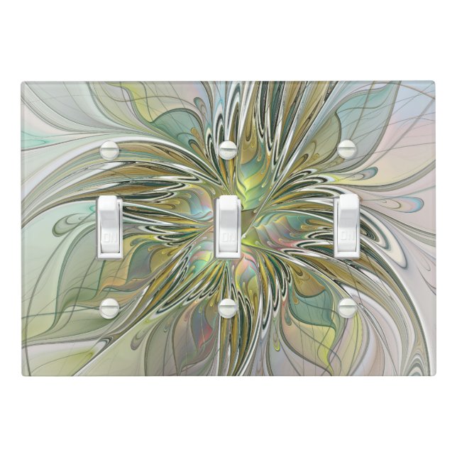 Floral Fantasy Modern Fractal Art Flower With Gold Light Switch Cover (In Situ)
