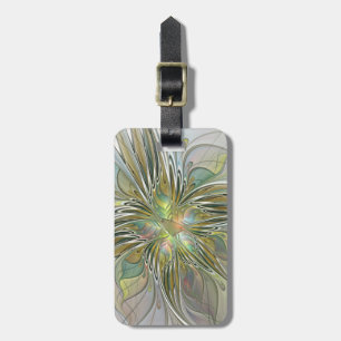 Floral Fantasy Modern Fractal Art Flower With Gold Luggage Tag