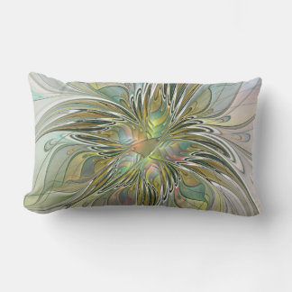 Floral Fantasy Modern Fractal Art Flower With Gold Lumbar Pillow