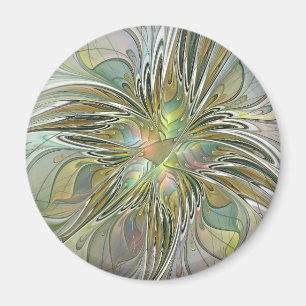 Floral Fantasy Modern Fractal Art Flower With Gold Magnet