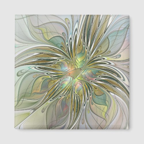 Floral Fantasy Modern Fractal Art Flower With Gold Magnet