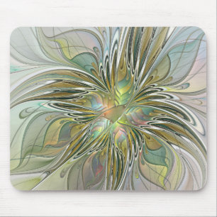 Floral Fantasy Modern Fractal Art Flower With Gold Mouse Pad