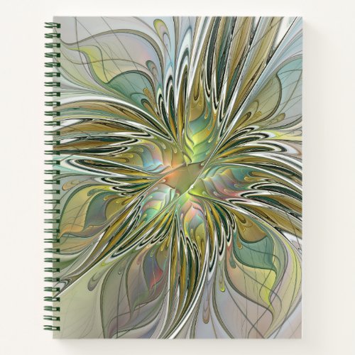 Floral Fantasy Modern Fractal Art Flower With Gold Notebook