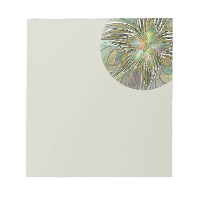 Floral Fantasy Modern Fractal Art Flower With Gold Notepad (Front)