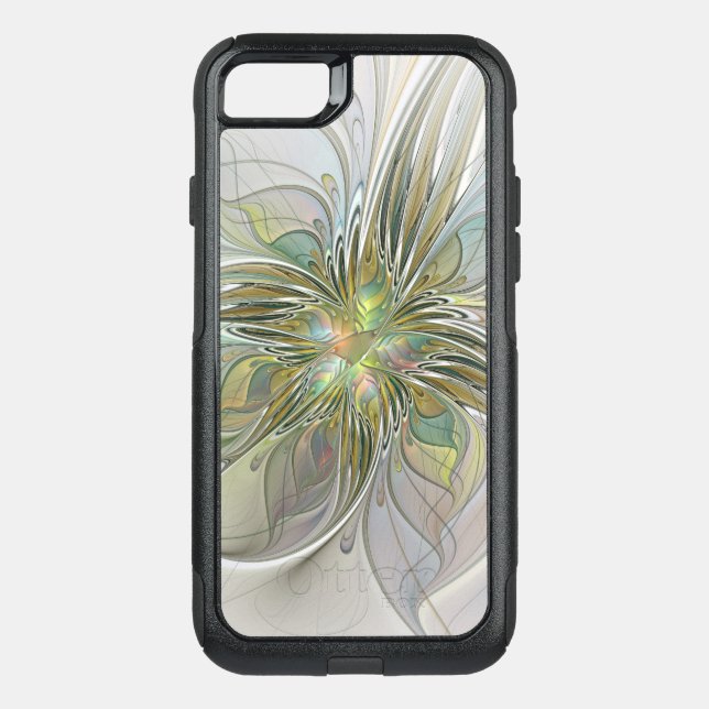 Floral Fantasy Modern Fractal Art Flower With Gold Otterbox iPhone Case (Back)