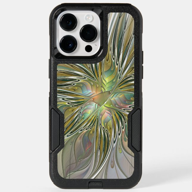 Floral Fantasy Modern Fractal Art Flower With Gold Otterbox iPhone Case (Back)