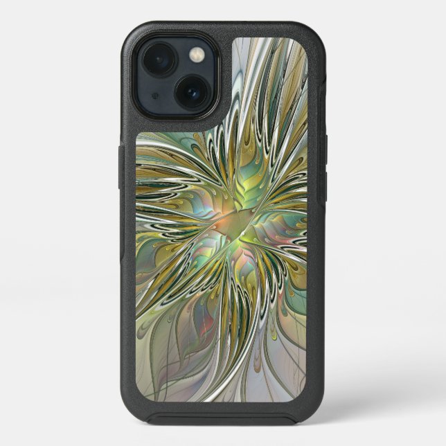 Floral Fantasy Modern Fractal Art Flower With Gold Otterbox iPhone Case (Back)