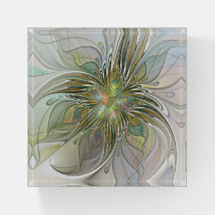 Floral Fantasy Modern Fractal Art Flower With Gold Paperweight