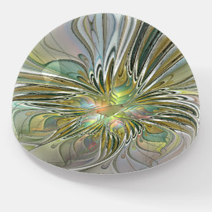 Floral Fantasy Modern Fractal Art Flower With Gold Paperweight