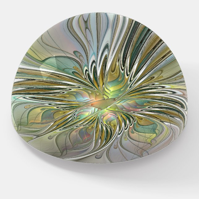 Floral Fantasy Modern Fractal Art Flower With Gold Paperweight (Angled)