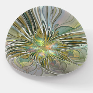 Floral Fantasy Modern Fractal Art Flower With Gold Paperweight