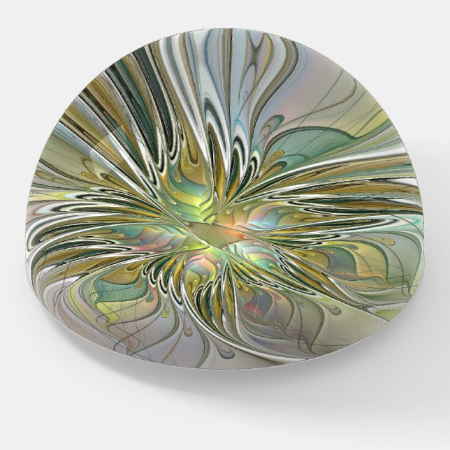 Floral Fantasy Modern Fractal Art Flower With Gold Paperweight (Angled)