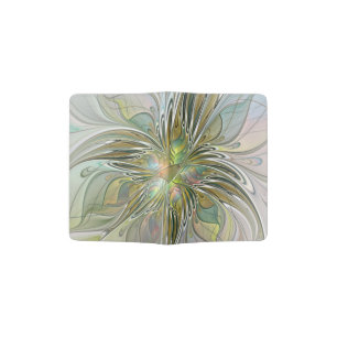 Floral Fantasy Modern Fractal Art Flower With Gold Passport Holder