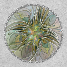 Floral Fantasy Modern Fractal Art Flower With Gold Patch