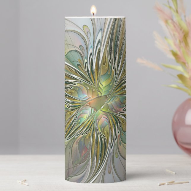 Floral Fantasy Modern Fractal Art Flower With Gold Pillar Candle (In Situ)