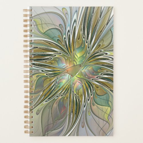 Floral Fantasy Modern Fractal Art Flower With Gold Planner