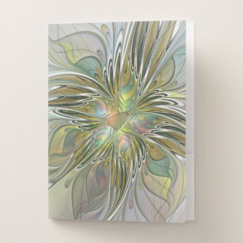 Floral Fantasy Modern Fractal Art Flower With Gold Pocket Folder