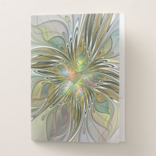 Floral Fantasy Modern Fractal Art Flower With Gold Pocket Folder (Front)
