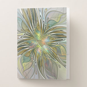 Floral Fantasy Modern Fractal Art Flower With Gold Pocket Folder