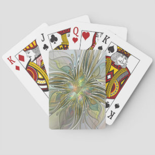 Floral Fantasy Modern Fractal Art Flower With Gold Poker Cards