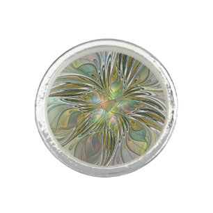 Floral Fantasy Modern Fractal Art Flower With Gold Ring