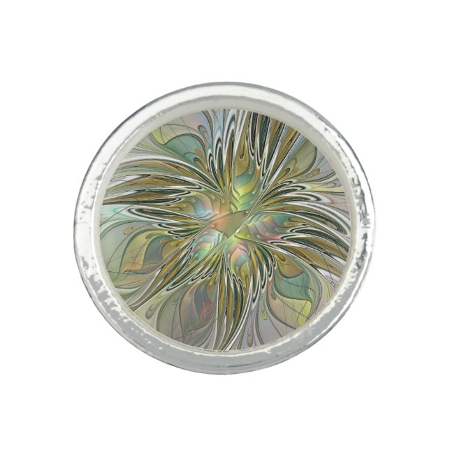 Floral Fantasy Modern Fractal Art Flower With Gold Ring (Front)