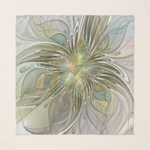 Floral Fantasy Modern Fractal Art Flower With Gold Scarf