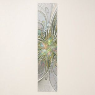 Floral Fantasy Modern Fractal Art Flower With Gold Scarf