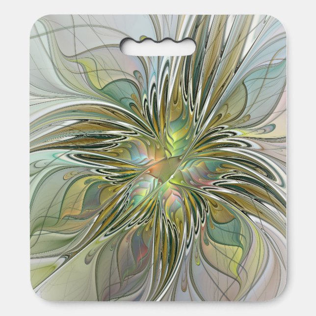 Floral Fantasy Modern Fractal Art Flower With Gold Seat Cushion (Front Vertical)