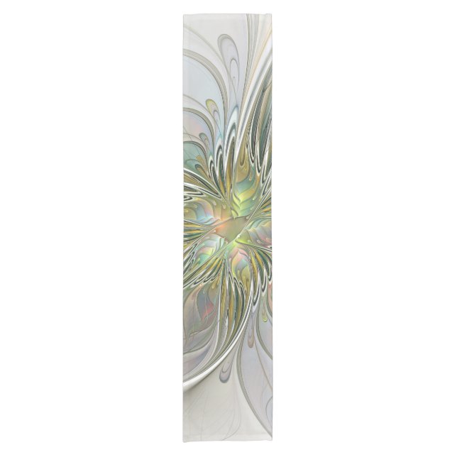 Floral Fantasy Modern Fractal Art Flower With Gold Short Table Runner (Front)