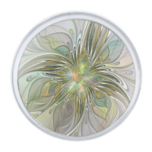 Floral Fantasy Modern Fractal Art Flower With Gold Silver Finish Lapel Pin