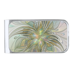Floral Fantasy Modern Fractal Art Flower With Gold Silver Finish Money Clip