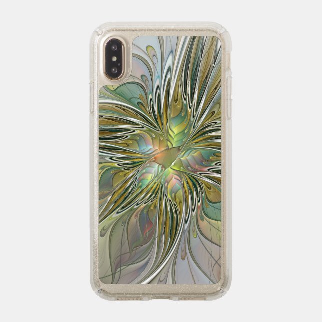 Floral Fantasy Modern Fractal Art Flower With Gold Speck iPhone XS Max Case (Front (Gold Phone))