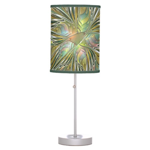 Floral Fantasy Modern Fractal Art Flower With Gold Table Lamp