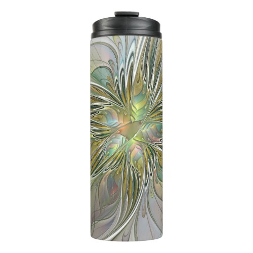 Floral Fantasy Modern Fractal Art Flower With Gold Thermal Tumbler