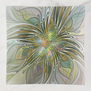 Floral Fantasy Modern Fractal Art Flower With Gold Trinket Tray
