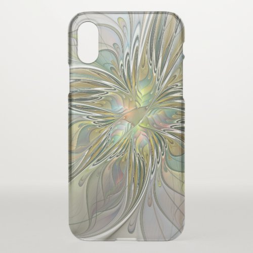 Floral Fantasy Modern Fractal Art Flower With Gold iPhone X Case