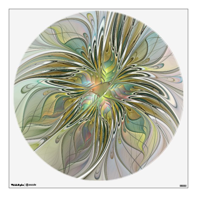 Floral Fantasy Modern Fractal Art Flower With Gold Wall Decal (Front)