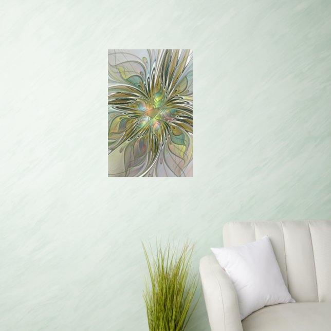 Floral Fantasy Modern Fractal Art Flower With Gold Wall Decal (Living Room)