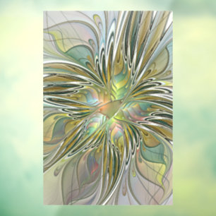 Floral Fantasy Modern Fractal Art Flower With Gold Window Cling