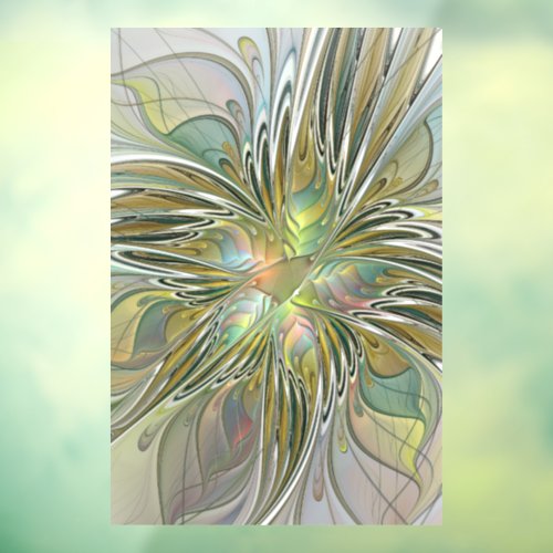 Floral Fantasy Modern Fractal Art Flower With Gold Window Cling